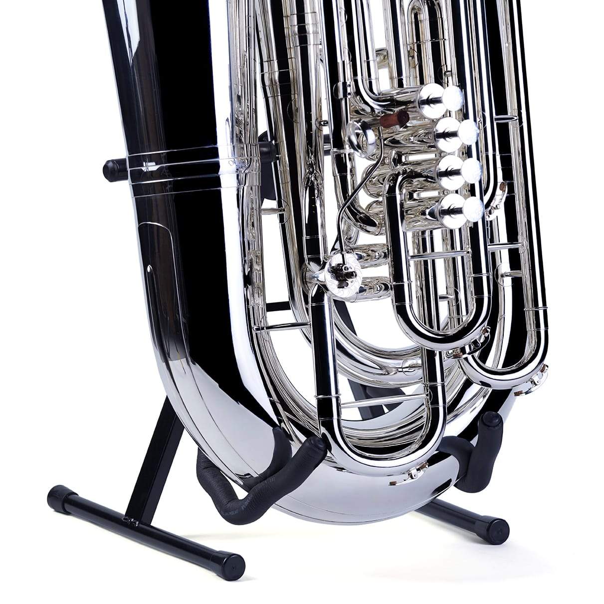 Photo of the easy use resting stand with a Tuba in situ