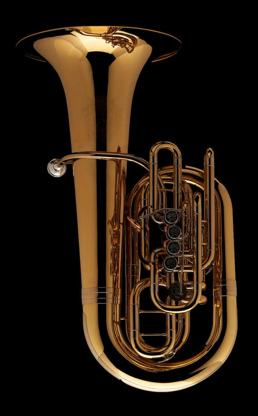 Gold Front-piston F Tuba for sale - front - TF555 HP